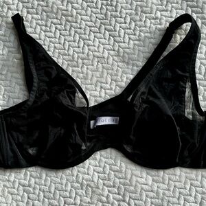 Cacique EUC Black High Apex Plunge  Sheer Underwire Bra 48B